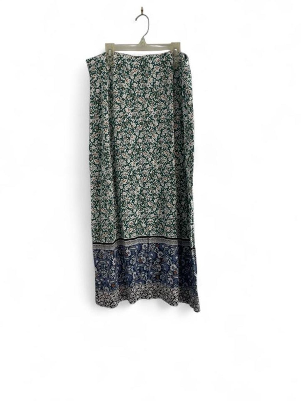 J Jill Women's M Floral Green Cottagecore Midi Skirt Stretch Pencil Spring Fall